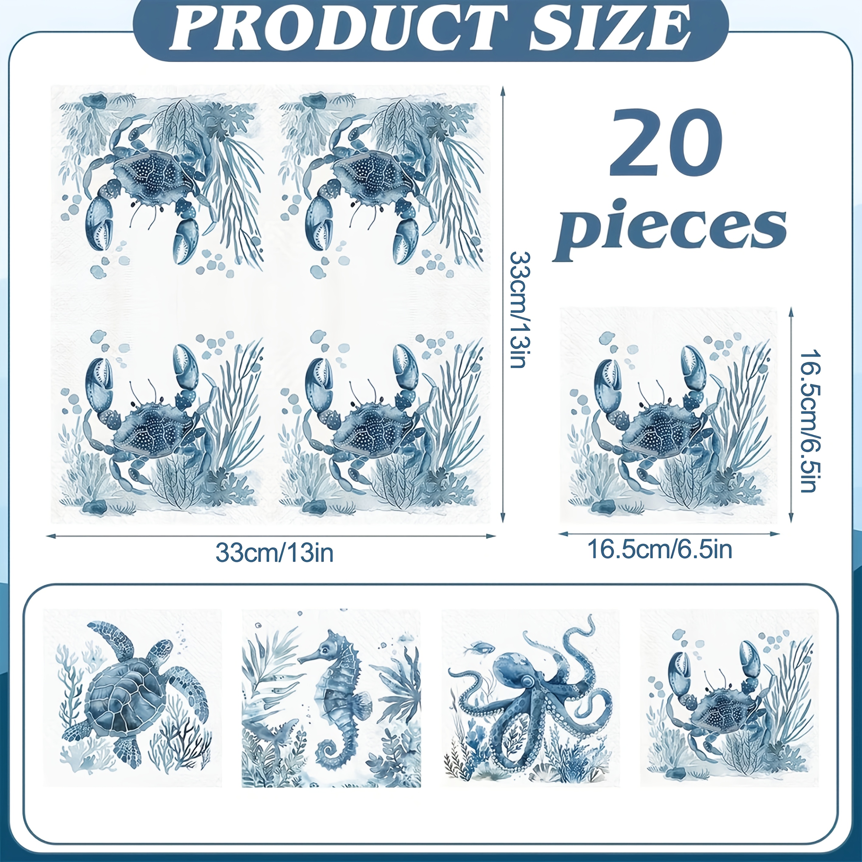 Image of 20/40/60pcs Blue Ocean Animal Paper Napkins Under The Sea Turtle Octopus Disposable Napkin For Mermaid Birthday Babeshower Summer Beach Party Supplies For School For Halloween、christmas