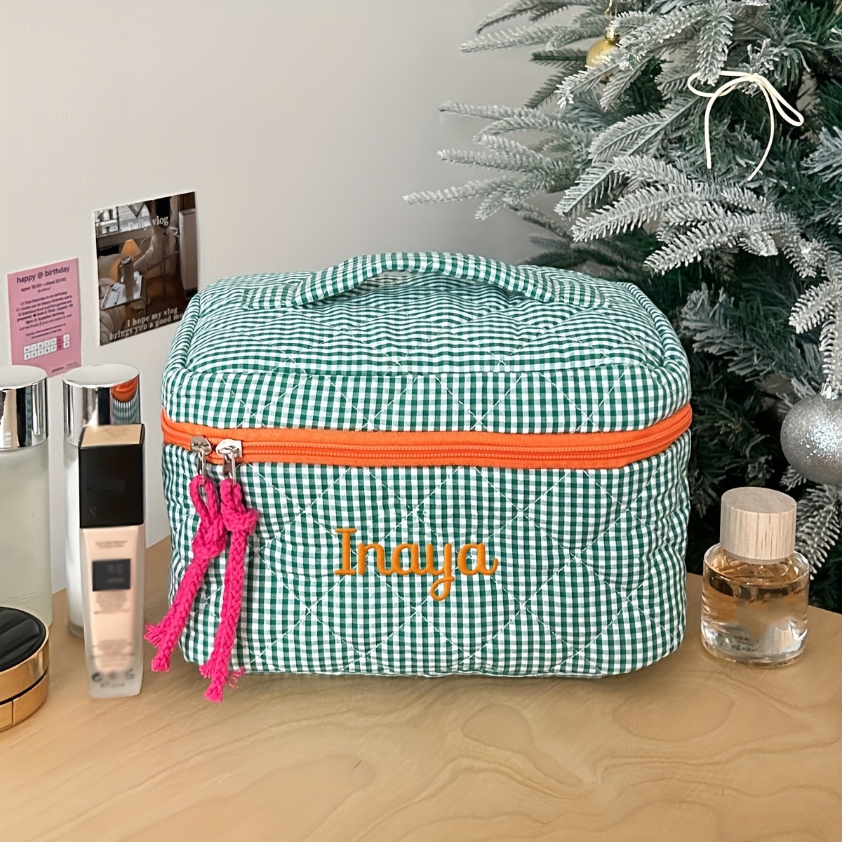 TEMU Personalized Custom Name Cosmetic Bag - Large Capacity Makeup Organizer With Zipper Closure, Customizable Toiletry Bag For Women, Travel & Daily