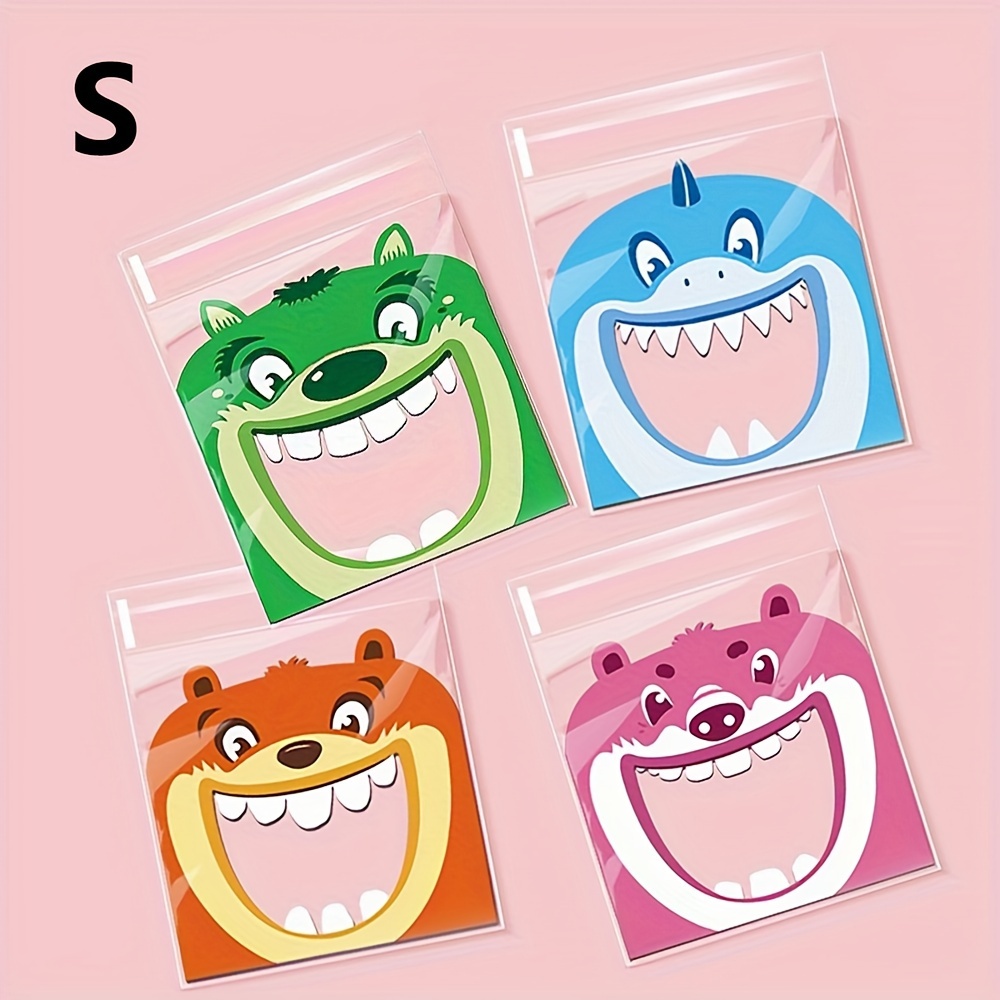 100pcs Assorted Cartoon Cookie Candy Baking Snacks Self-sealing Bags Small Gifts Self-adhesive Packaging Bags