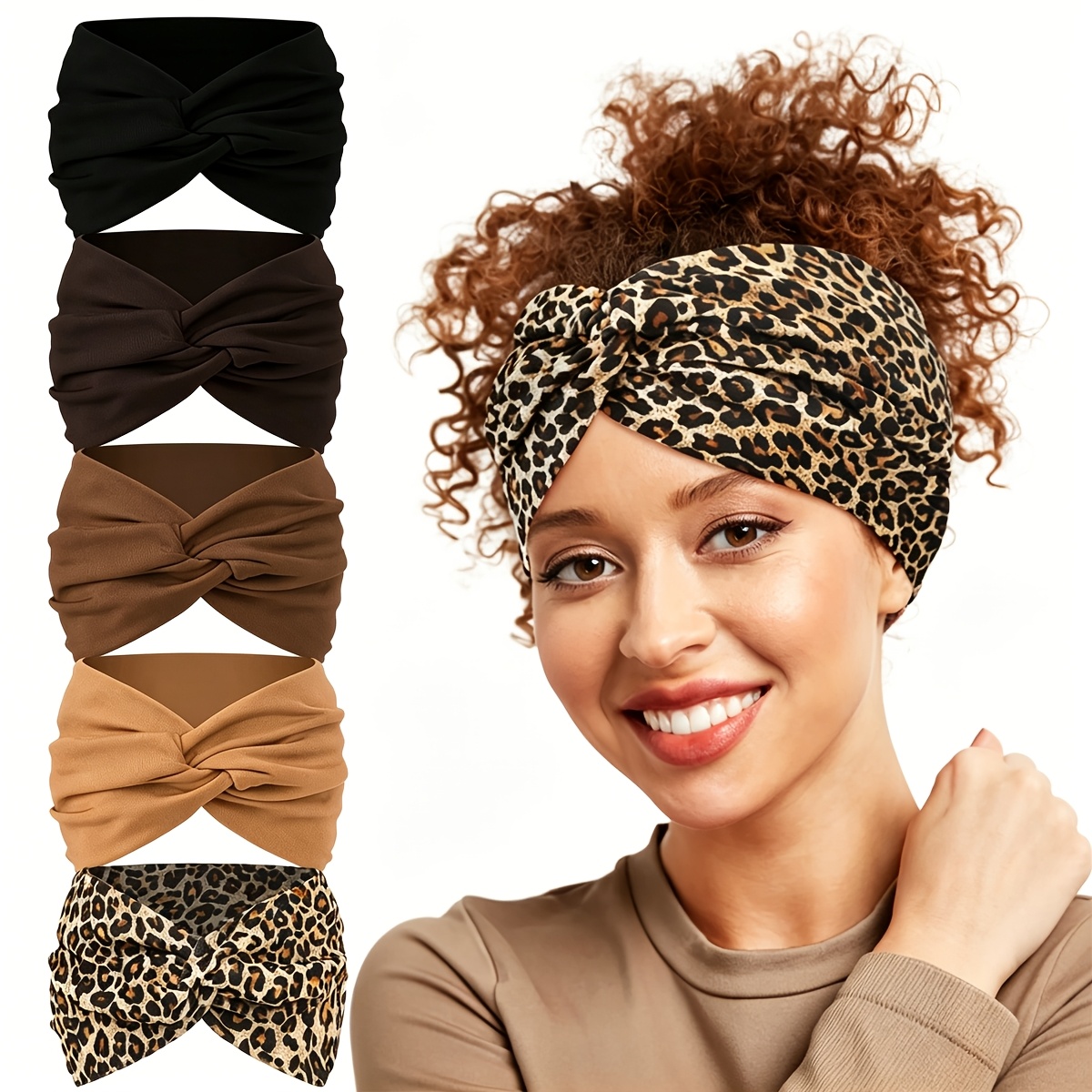5pcs Women's Extra-Wide Crisscross Headbands, Solid Color Set