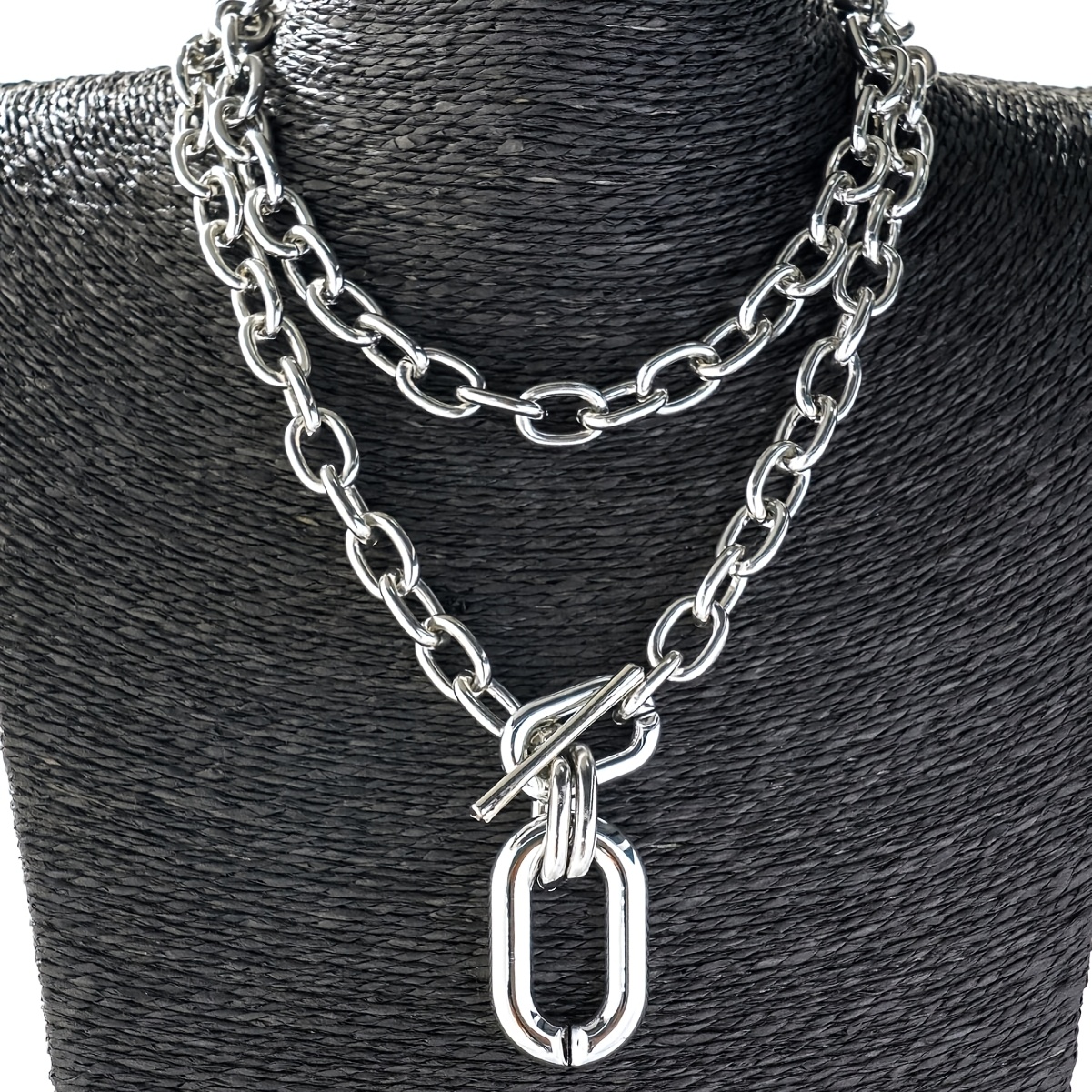 1pc Vintage Double Layer Cuban Chain Thick Chain Ot Closure Pendant Necklace Individual Layered Hip-hop Style Clavicle Chain