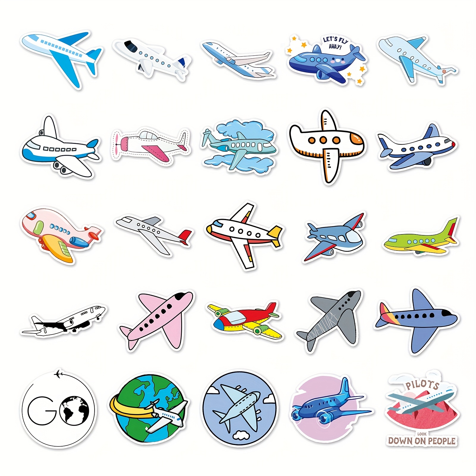 Image of 50pcs Cute Airplane Stickers Compatible For - Airplane Decals Suitable For Scrapbooking, Diy Crafts, Party Supplies, Water Bottles, Laptops & Luggage - Multicolor Airplane Shapes (50 Count)