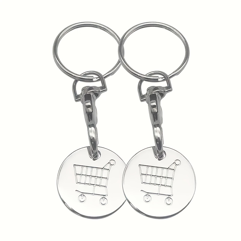 2 Stainless Steel Shopping Cart Keychains, Round Supermarket Backpack Keychains With Ring , Anime Theme Family Keychains, Suitable For Easter Decoration