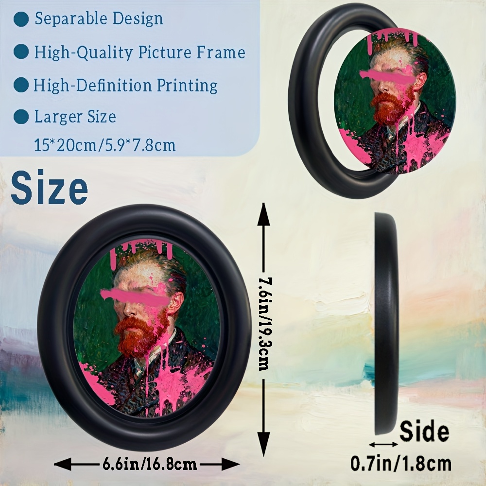 TEMU 1pc 6.6" X 7.6" Oval Wall Art Featuring A Vintage Parody Of Van Gogh's , With Covering , Set In A Black Oval Frame, Dopamine Decor In A Living
