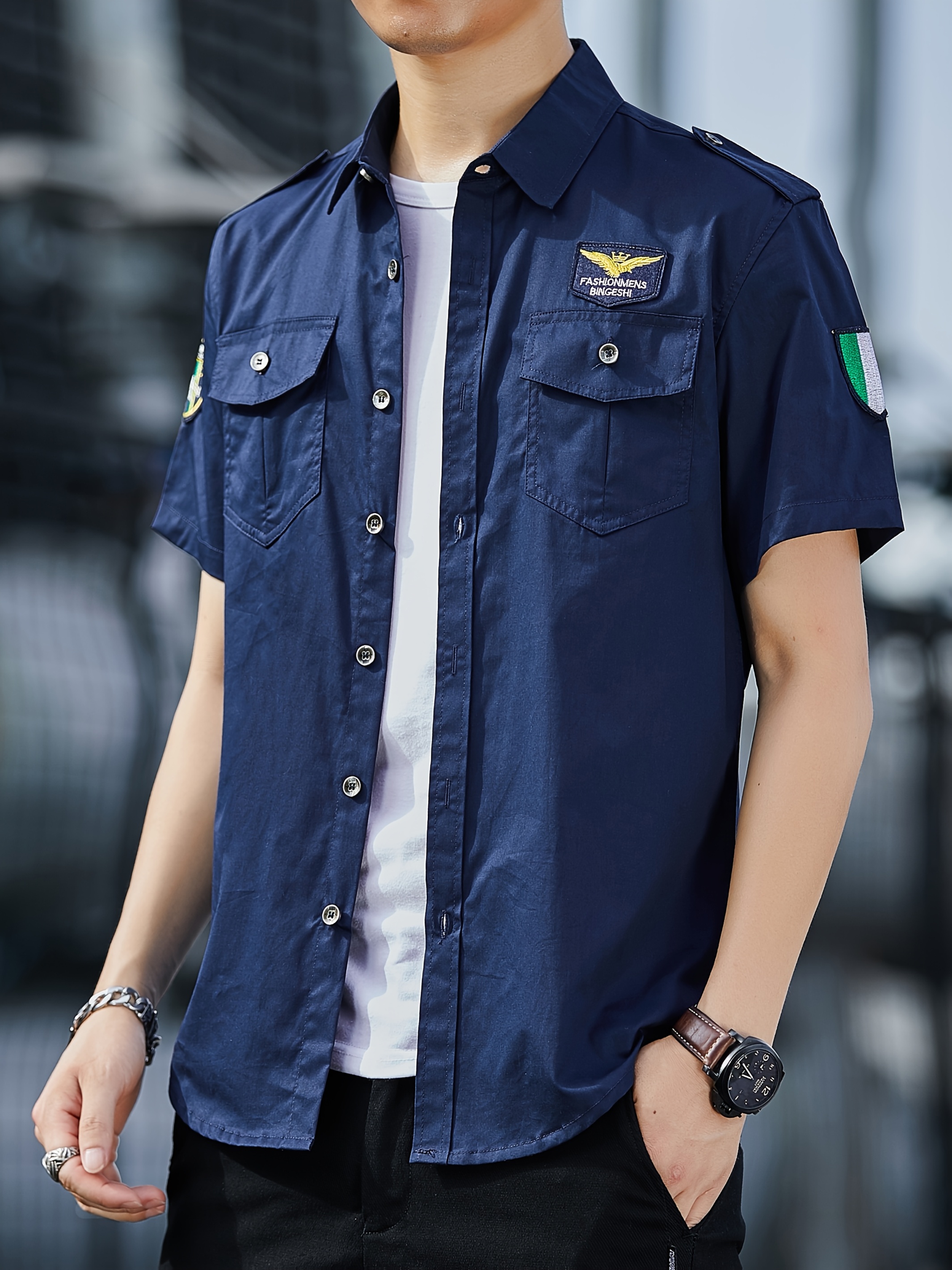 mens 100 short sleeve shirt olive green military style Temu