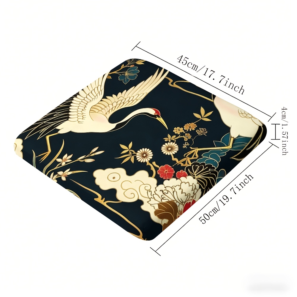 1pc Peony And Crane Pattern Courtyard Chair Seat Cushion, Indoor And Outdoor Seat Cushions, Back Cushions, Size 19.7*17.7*1.57inch, Suitable for Garden Chairs, Office Chairs And Floor Seats. Soft And Comfortable