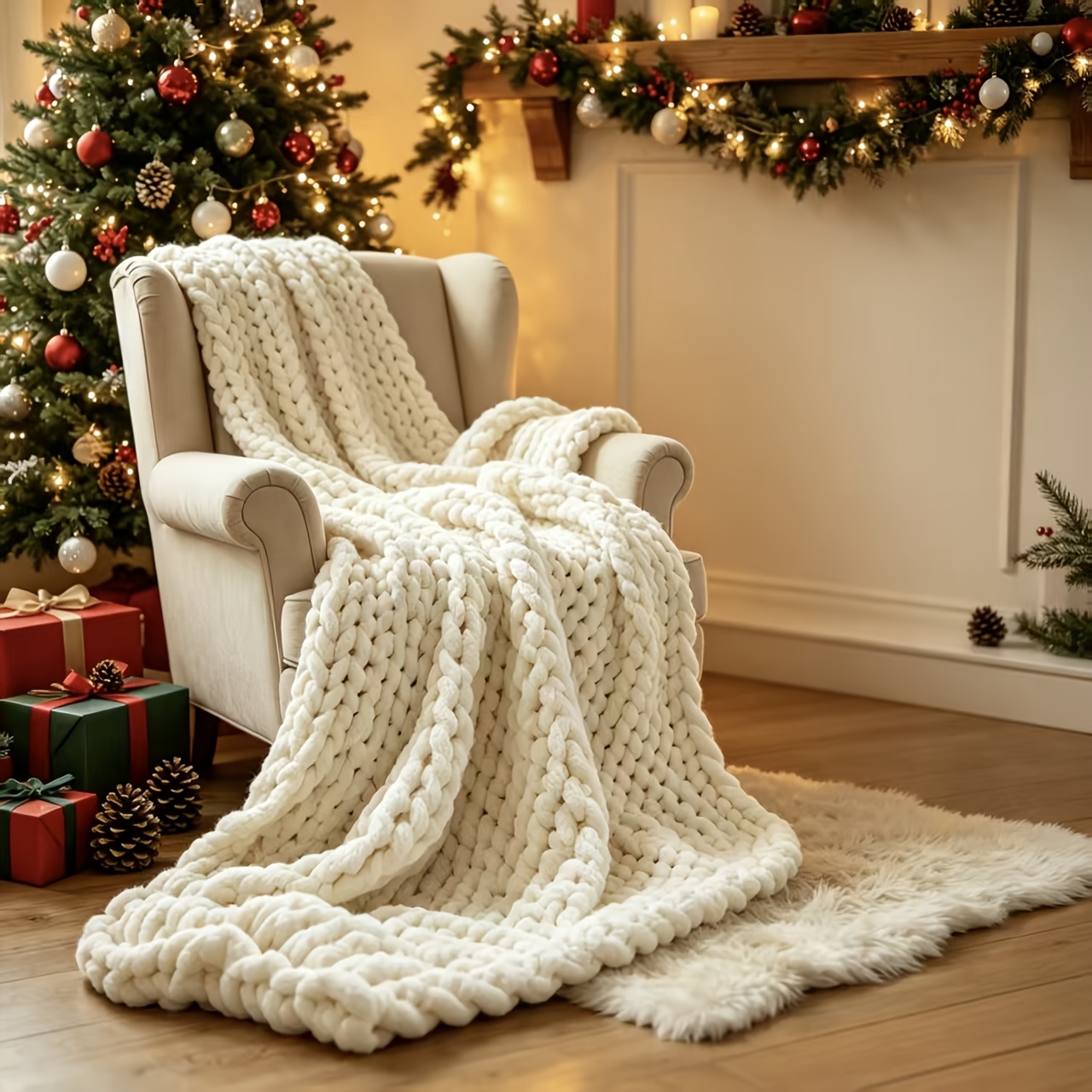 chunky chenille blanket sold on Temu United States