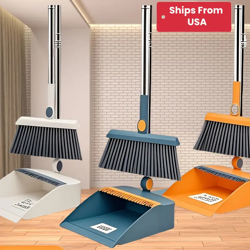 1 set household broom and dustpan set durable sweeping broom and dustpan with long handle creative dustpan with comb tooth floor cleaning tool pet hair removal for home dorm cleaning supplies cleaning gadgets Product details 0