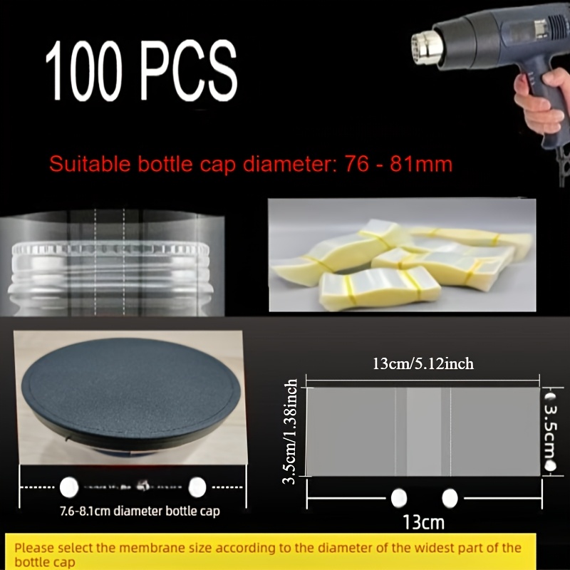 TEMU Lot de 100 films de épaissis en PVC pour bouchons de bouteille, 130*35mm, convient aux diamètres de bouchon de 76-81mm - Film thermorétractable