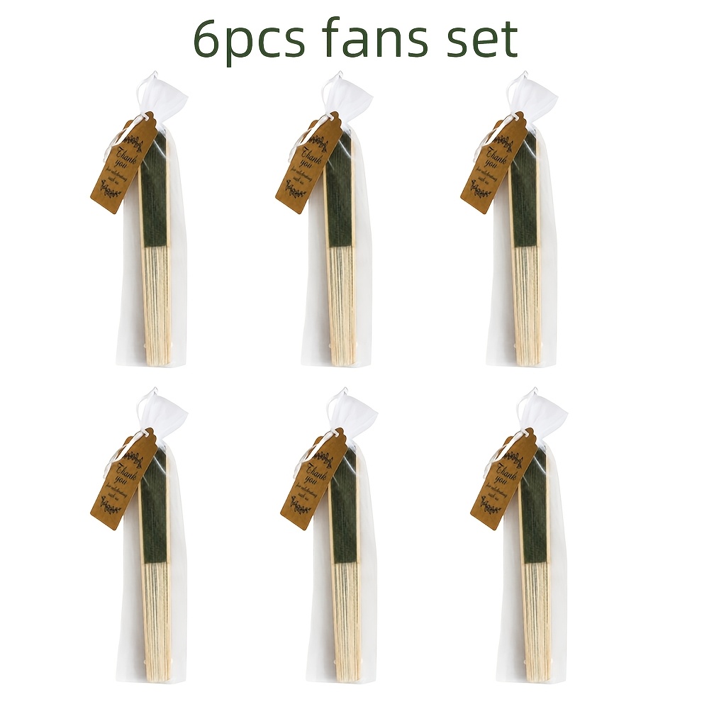 TEMU Forest Series Green Fabric Fan, Fabric With Bamboo Frame, Sold In Sets, Multiple Sets Available, Bohemian Style, Suitable For Party Favors,