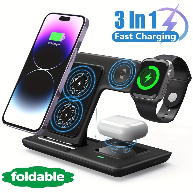 

Magnetic Foldable 3 In 1 Wireless Charging Station For Iphone Magnetic Charger, Fast Wireless Charger Stand For Iphone15 14 Series For Iwatch Airpods Multiple Devices, Adjustable Angle