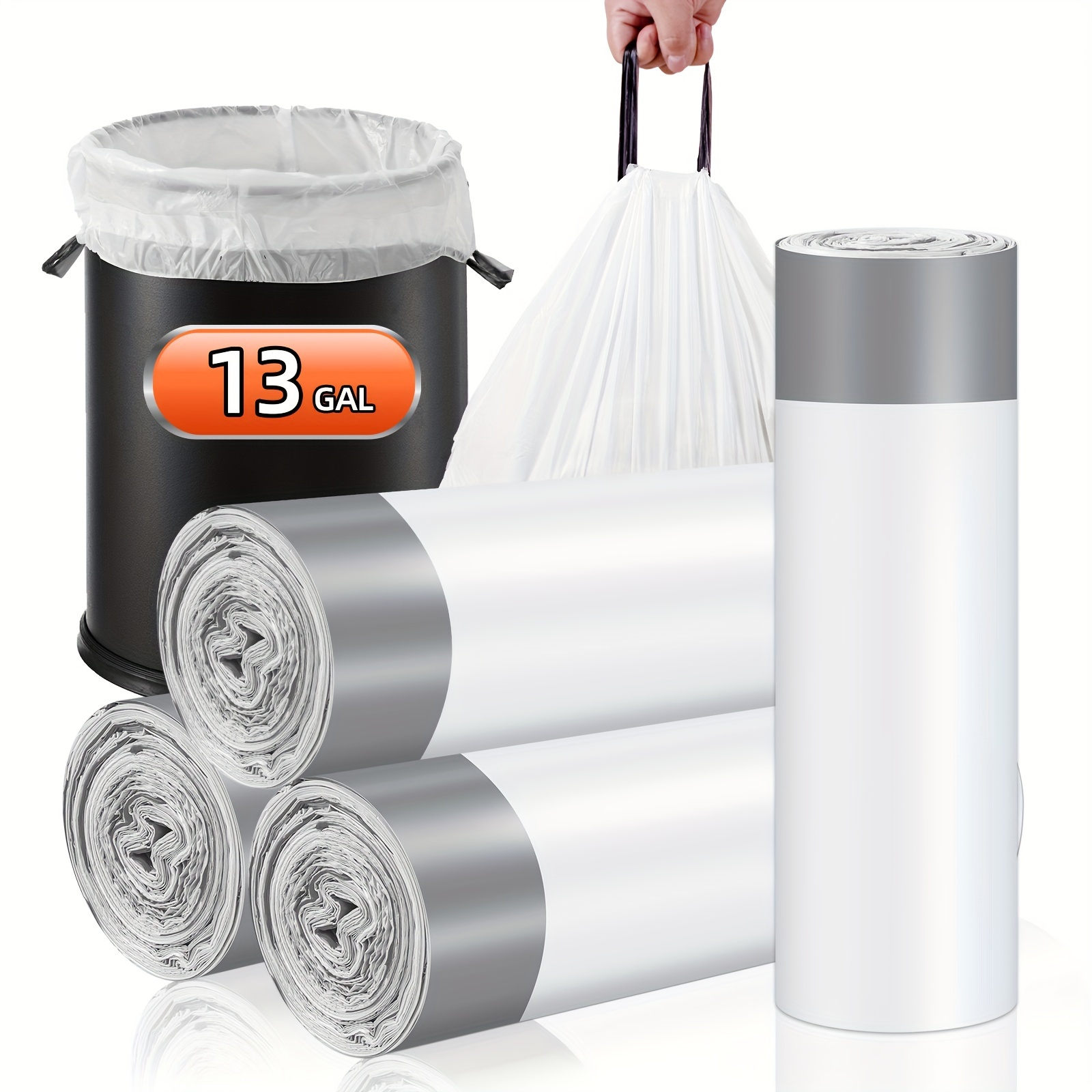 

Trash Bags Drawstring Garbage Bags 13 Gallon Thickened Stretchy, Bathroom, Bedroom, Kitchen, Office And Living Room