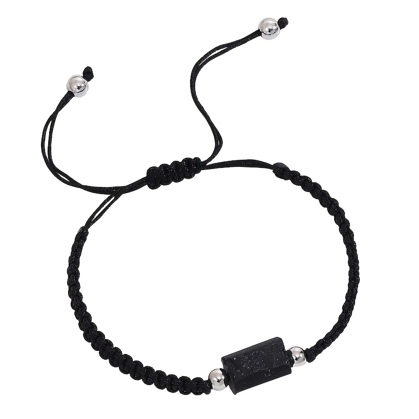 TEMU 1pc Black Natural Stone Bracelet For Women Men, Adjustable Handmade Braided Bracelet, Crystals Meditation Protection Jewelry, Good Luck Amulet
