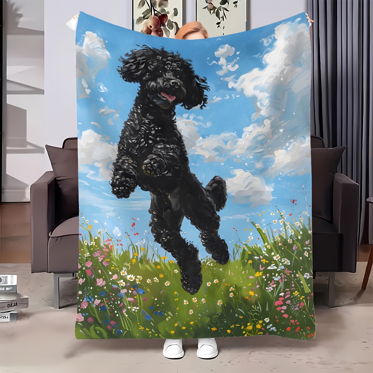 

Cozy Black Poodle Print Flannel Throw Blanket - Soft, Warm & Stain-resistant For Napping, Travel, Car Camping - Perfect Gift For Pet Lovers