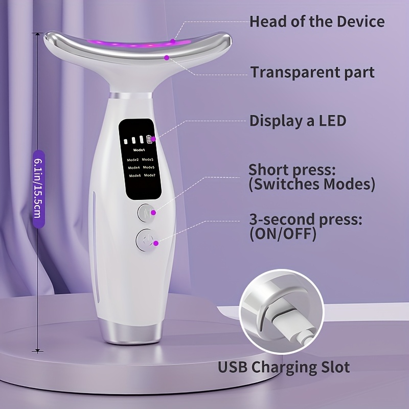 7 in 1 led electronic facial massager beauty neck device skin care facial massager skin care vibration double chin facial sculpting tool face lifting     usb charging suitable for women ideal gift for girlfriend Product details 5