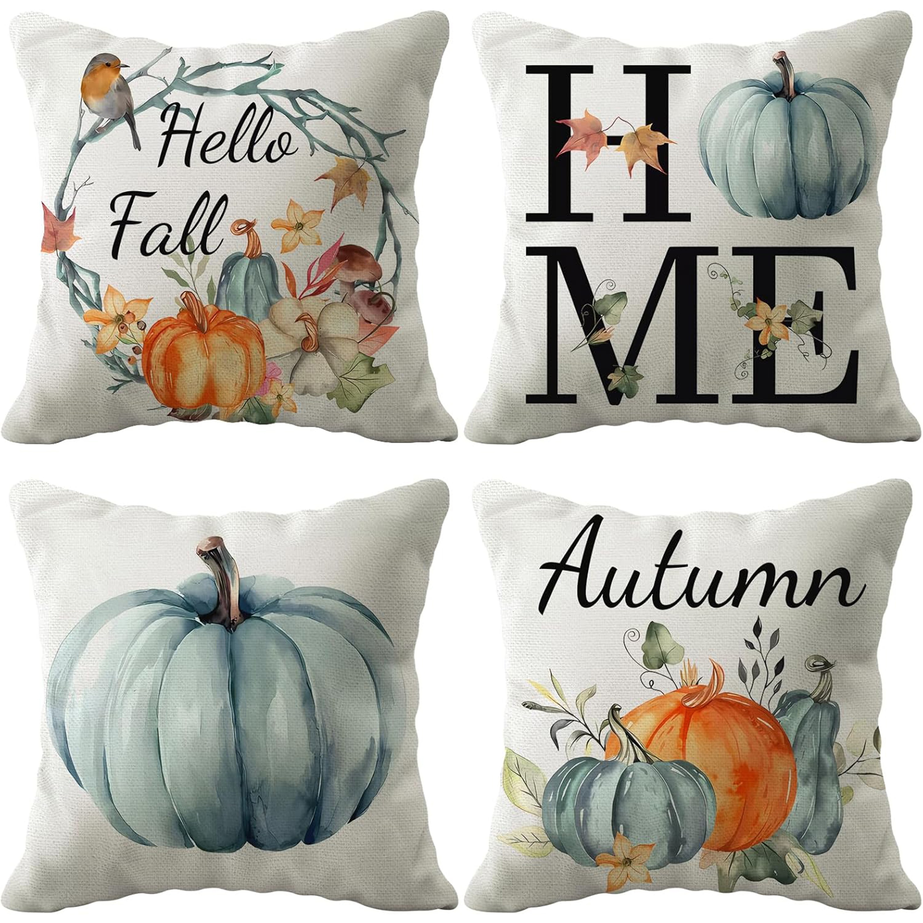 

Set Of 4 Fall - , Zippered Pillowcases For , Polyester, , Fit, , 16x16 To - Seasonal Decor Inserts