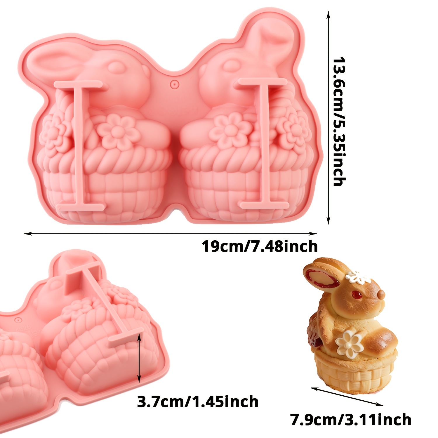 Image of 1pc Easter Rabbit-shaped Cake Mold, Flower Basket, Cute Mousse Cake Mold, Jelly Pudding Mold, Drop Plaster Silicone Mold, Baking Tools