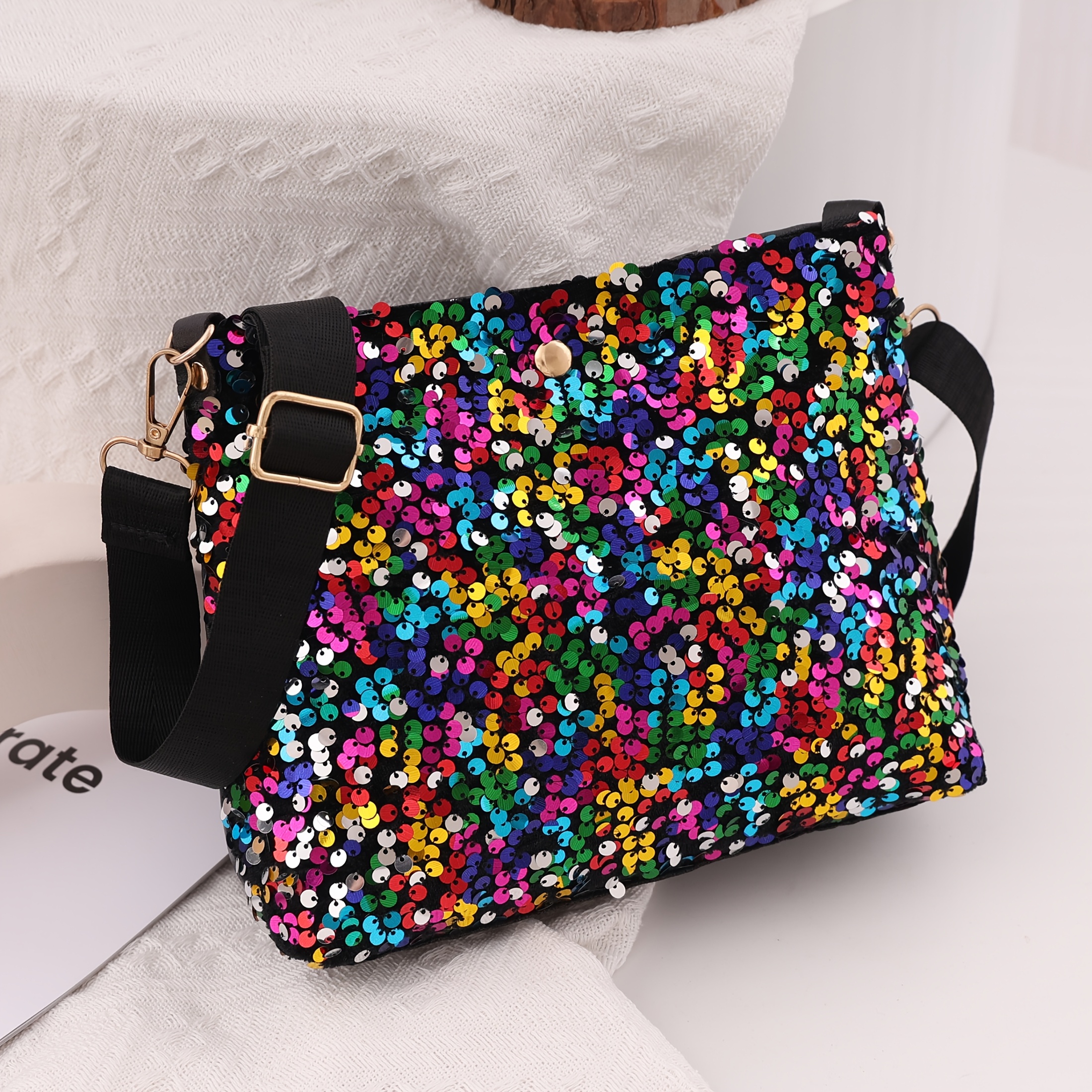 Sequin Bucket Bag, 1 Shoulder Crossbody Bag, Versatile For Daily , Bohemian Versatile Style, Sweet And , Suitable For Outdoor Commuting, Detachable Shoulder Strap