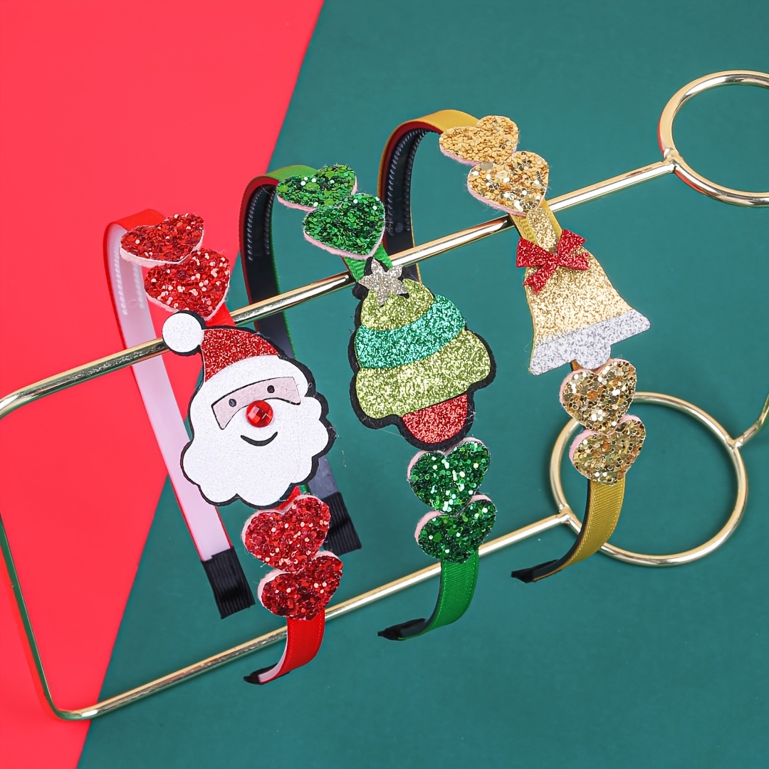 three cartoon santa claus headbands reindeer antlers sequins  display picture 3