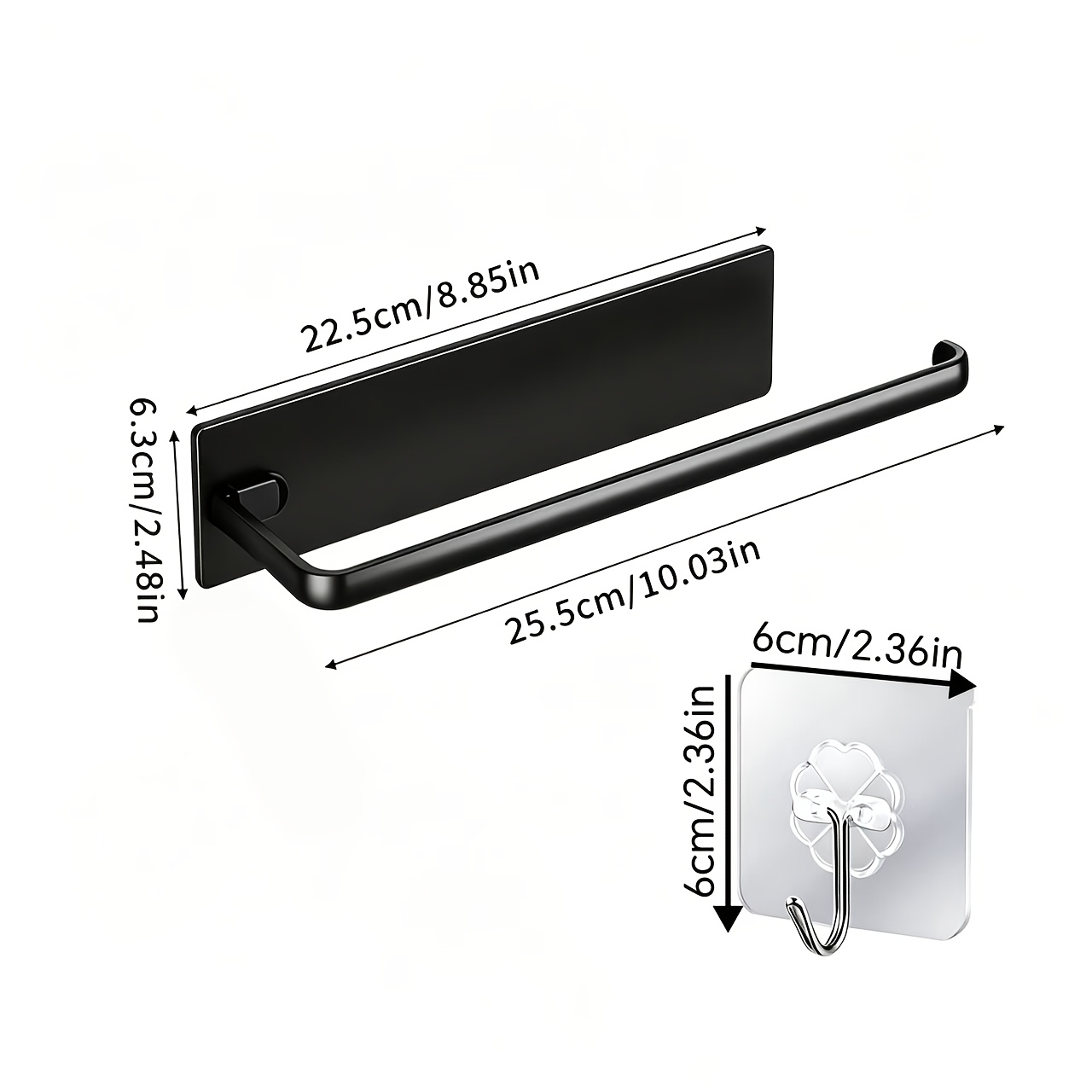 TEMU 1pc Towel Holder And 1pc Clear Hook, Modern Kitchen Towel Rack, Made Of Sturdy Plastic, No Drilling Required, Space-saving, Suitable For