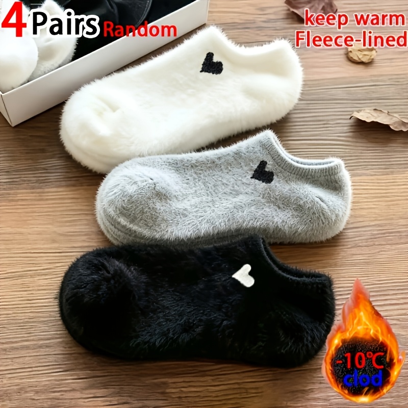 TEMU 4-pair Random Autumn/winter Style -patterned Ankle Socks, Soft And Fluffy Plush Warm And Comfortable Winter Socks, Thickened Ankle Socks In