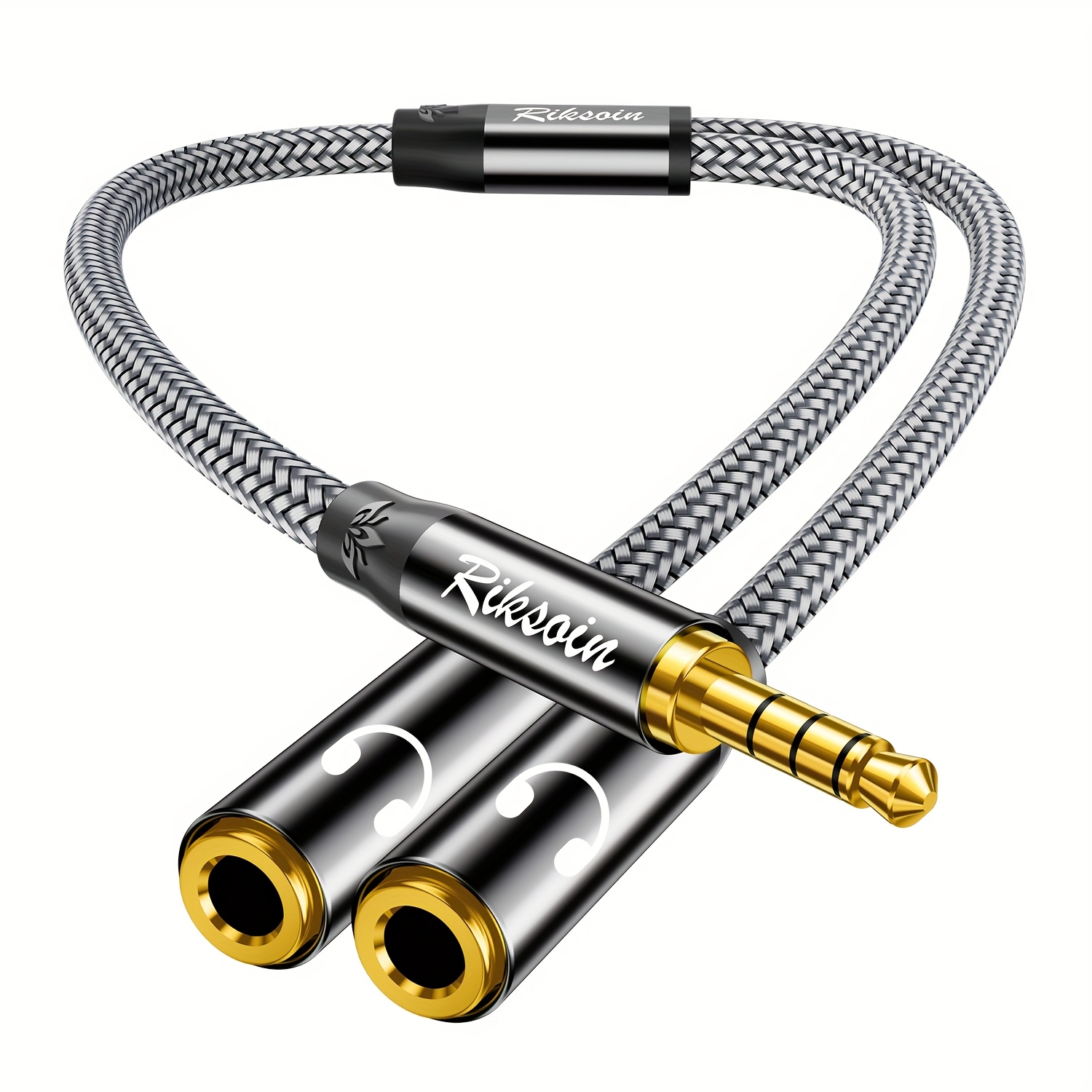 Riksoin 3.5mm Trrs Y-splitter Audio Cable - Hifi Stereo Male To Dual Female Adapter For Headphones & Speakers, Compatible With Phone, Pc, Laptop, Tablet