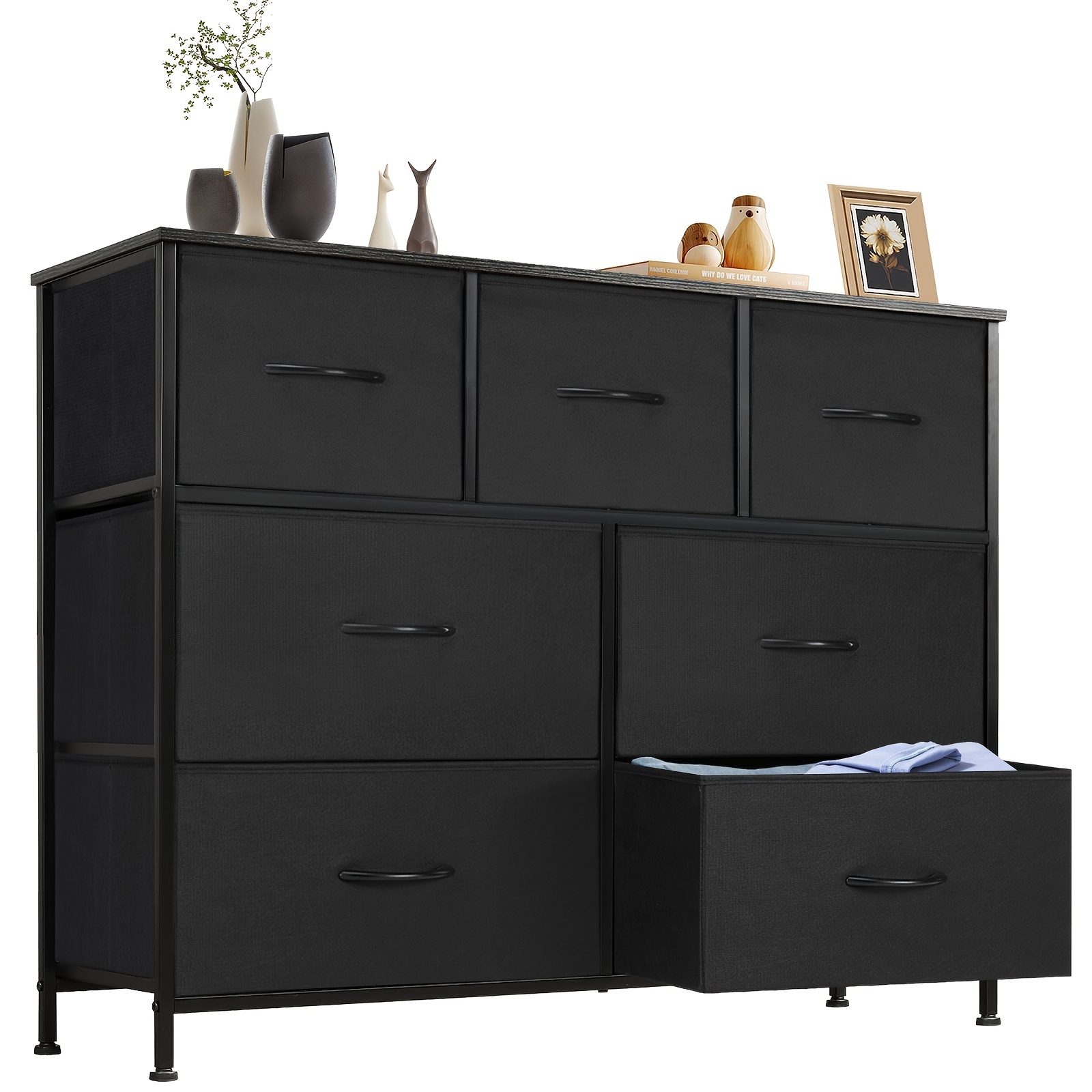 7-drawer Dresser, Drawer Cabinet, Fabric Storage Cabinet, Chest Of Drawers For Living Room, Hallway, Bedroom, Sturdy Metal Frame, Wooden Tabletop, Vintage Wood Look