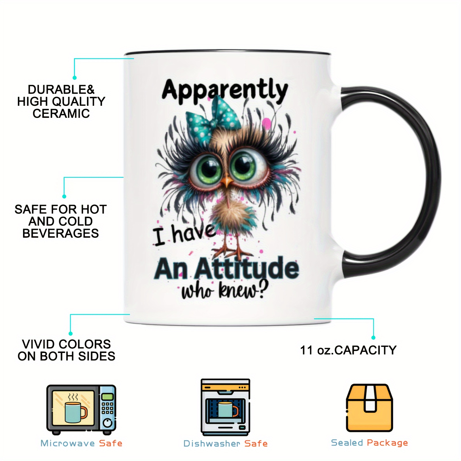 TEMU 1pc Coffee Mug, 11oz Ceramic, " I Have " Quote, Cartoon Design, Ideal Gift For , Birthdays And Holidays, Gift Coffee Mug|black Handle Mug|vibrant Print Mug, Coffee Bar Accessories