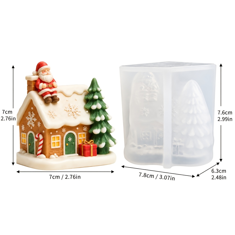 TEMU Moule en pièce 3D maison en pain d'épices de Noël, moule à bougie Père Noël et sapin de Noël pour bricolage de cire, savon, résine, artisanat de