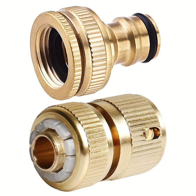 Image of 1pair/2pair/3pair/5pair, Garden Hose Tap Connector Solid Brass Fitting For 1/2 Inch (21mm) & 3/4 Inch (26.5mm) & Hose End Quick Connector For 1/2-inch(13mm) Hose Pipe