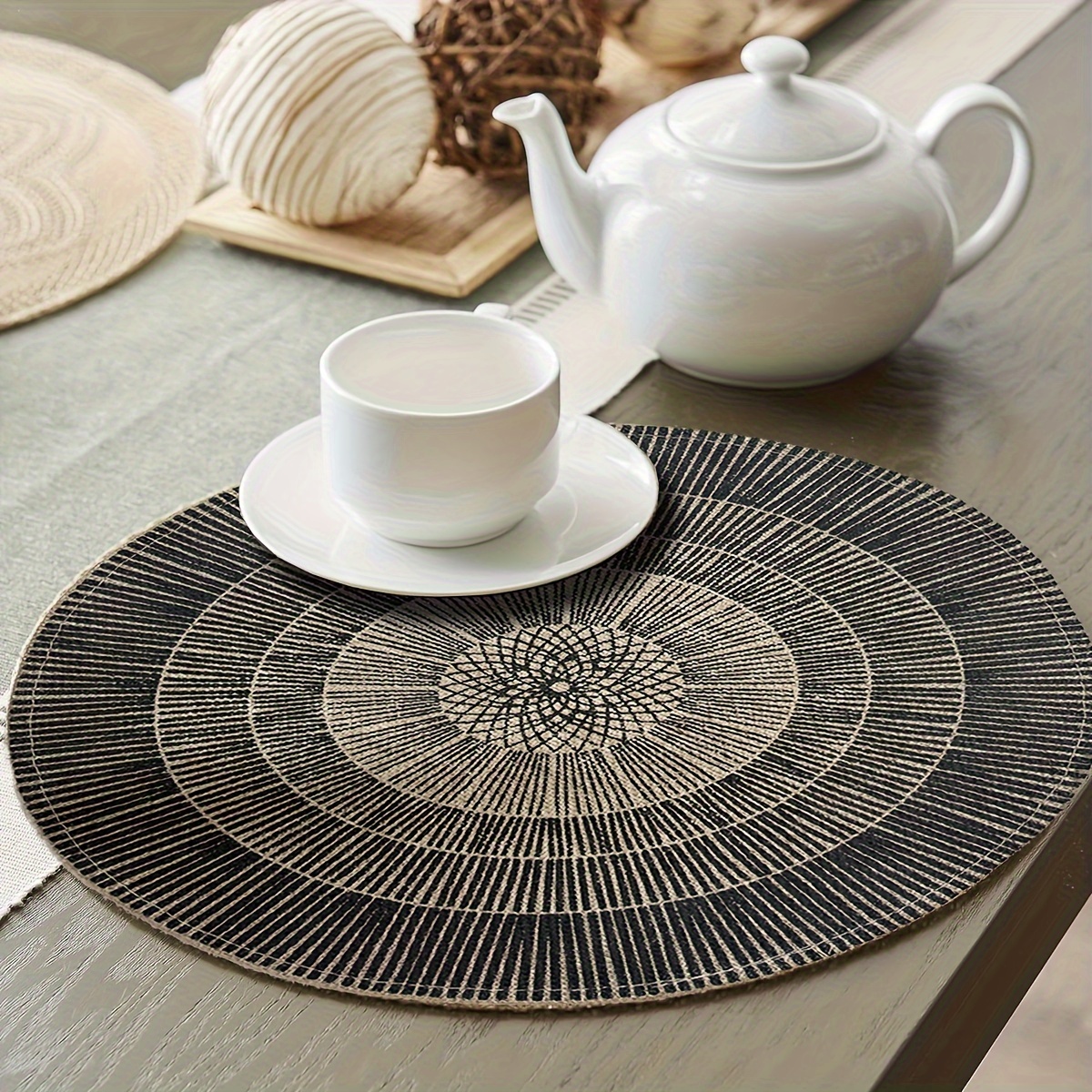 

1pc/4pcs/6pcs Round Placemats Round Table Placemats Woven Material Placemats Suitable For Kitchen Dining Table Holiday Party