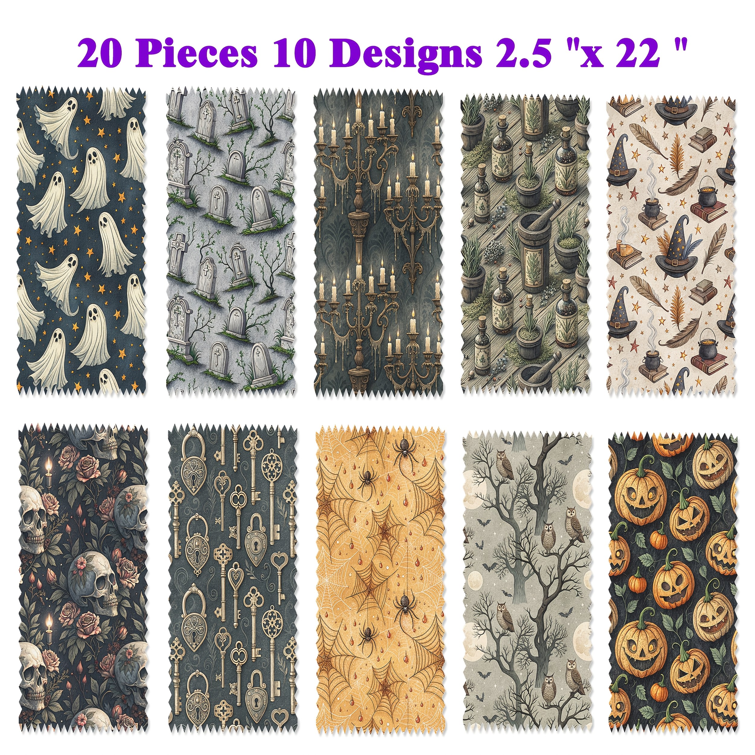 TEMU [haunted Castle. Black Cat Bat] Halloween Jelly Roll, Elements Included! Vintage Gothic Key Castle Print Halloween Jelly Roll Pre-cut Fabric