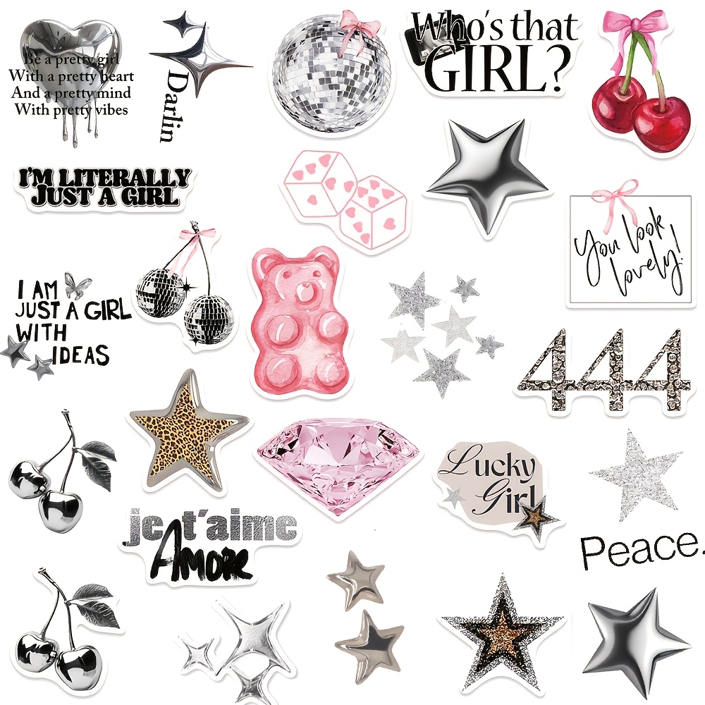 Image of 50pcs Silvery Cute Ins Graffiti Stickers Vintage Aesthetics Funny Doodle Cartoon Deacl Pack Christmas Halloween Decoration Suitcase Diy Luggage Party Gift For Roller Skating And Cycling
