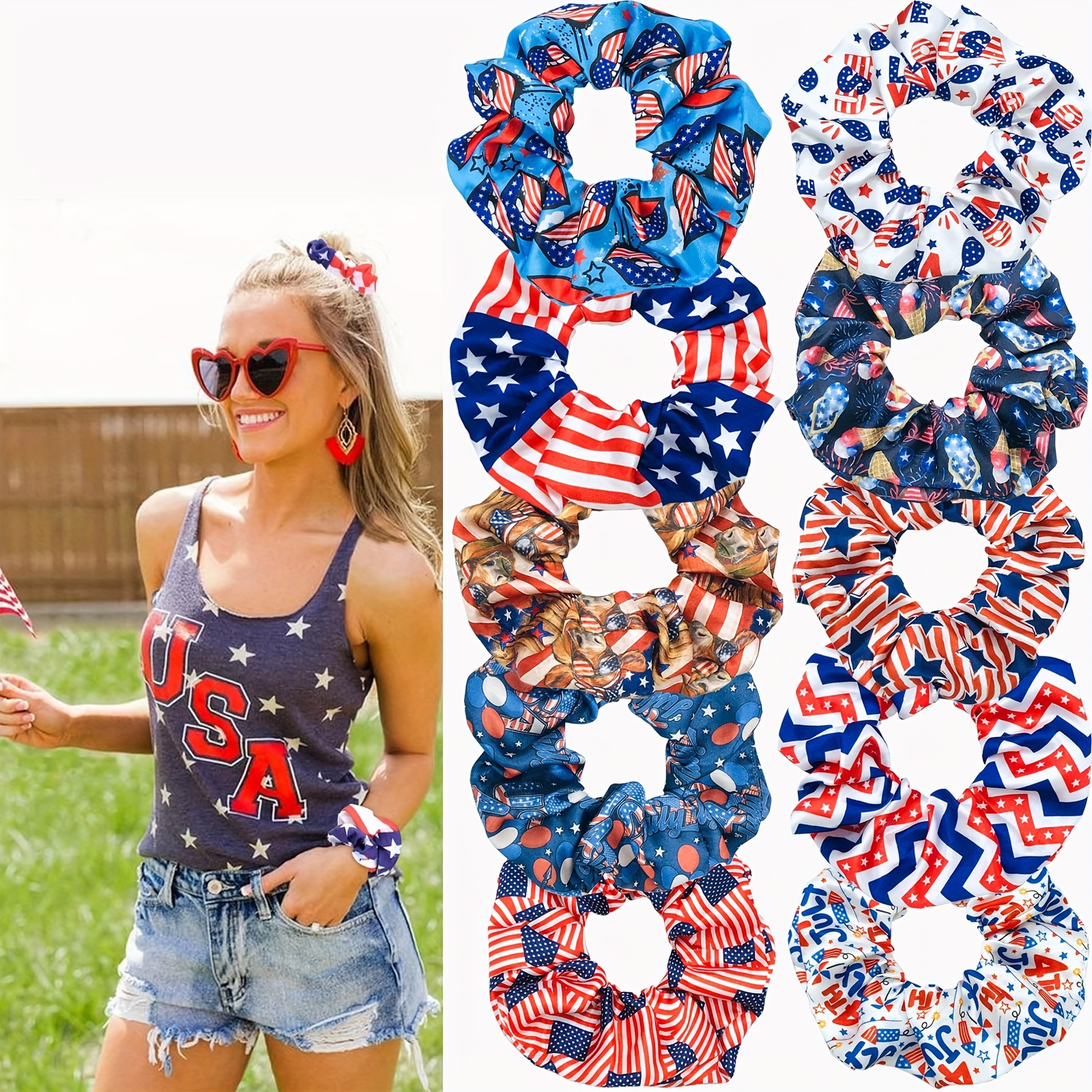 

4th Of July Celebration Scrunchies: 10 Different Patterns For Independence Day - Perfect For 14+ Years Old