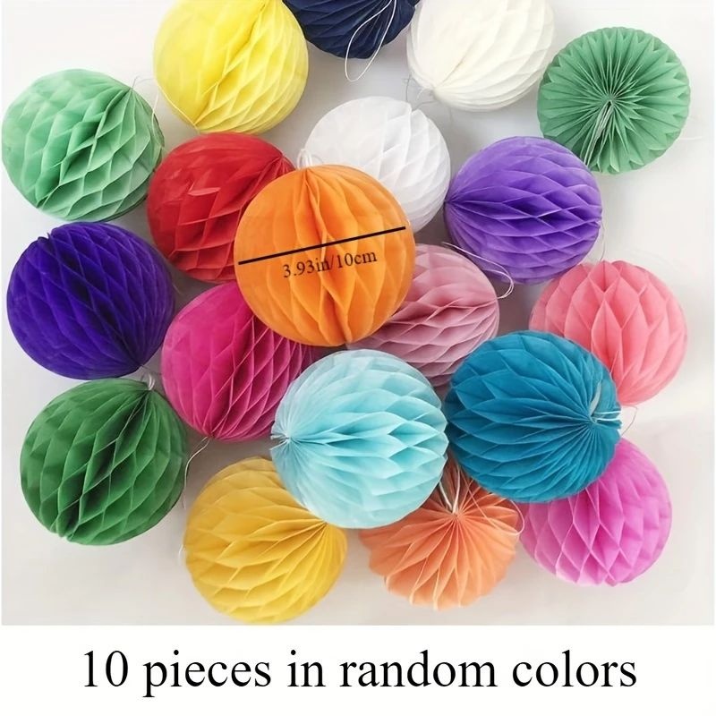 Image of 10pcs Honeycomb Flower Balls - 4-inch Thin Paper Fluffy Ball Decoration, Suitable For Birthdays, Weddings, Home Decor - Random Colors