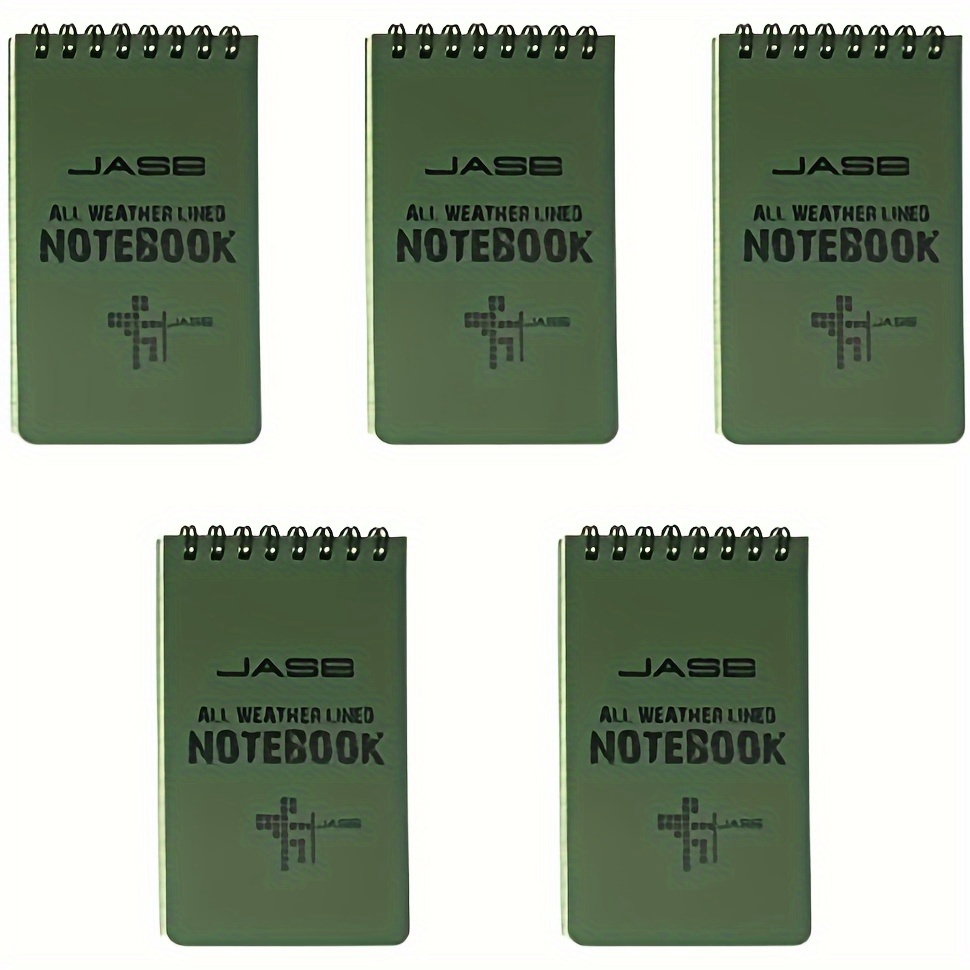 

5pcs All-weather Top-spiral Notebook 3" X 5" Green Cover Waterproof Shower Notepad Notebook