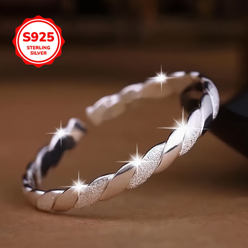 TEMU Elegant Twist Bracelet | 925 Sterling Silver, Low Irritation, Textured , Adjustable Opening Design, Fashionable Jewelry, Suitable For Daily Wear