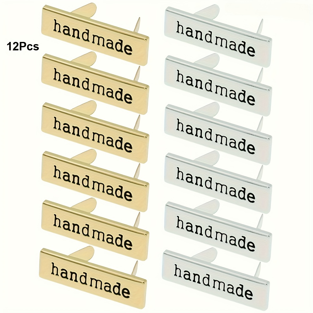 E-shop 12 Stück handgefertigte Metallbuchstaben-Etiketten für DIY-Geldbörsen, , Hüte, Kleidung, Nähzubehör, vielseitige rechteckige Etiketten,