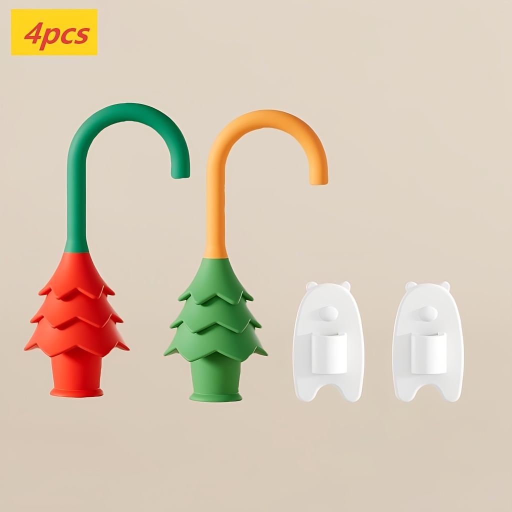 TEMU 4pcs Set Adorable Christmas Tree Door Stoppers With Storage Hooks - Non-slam Door Wedge Suitable For Home Bedrooms, Safety, Under Door For Door