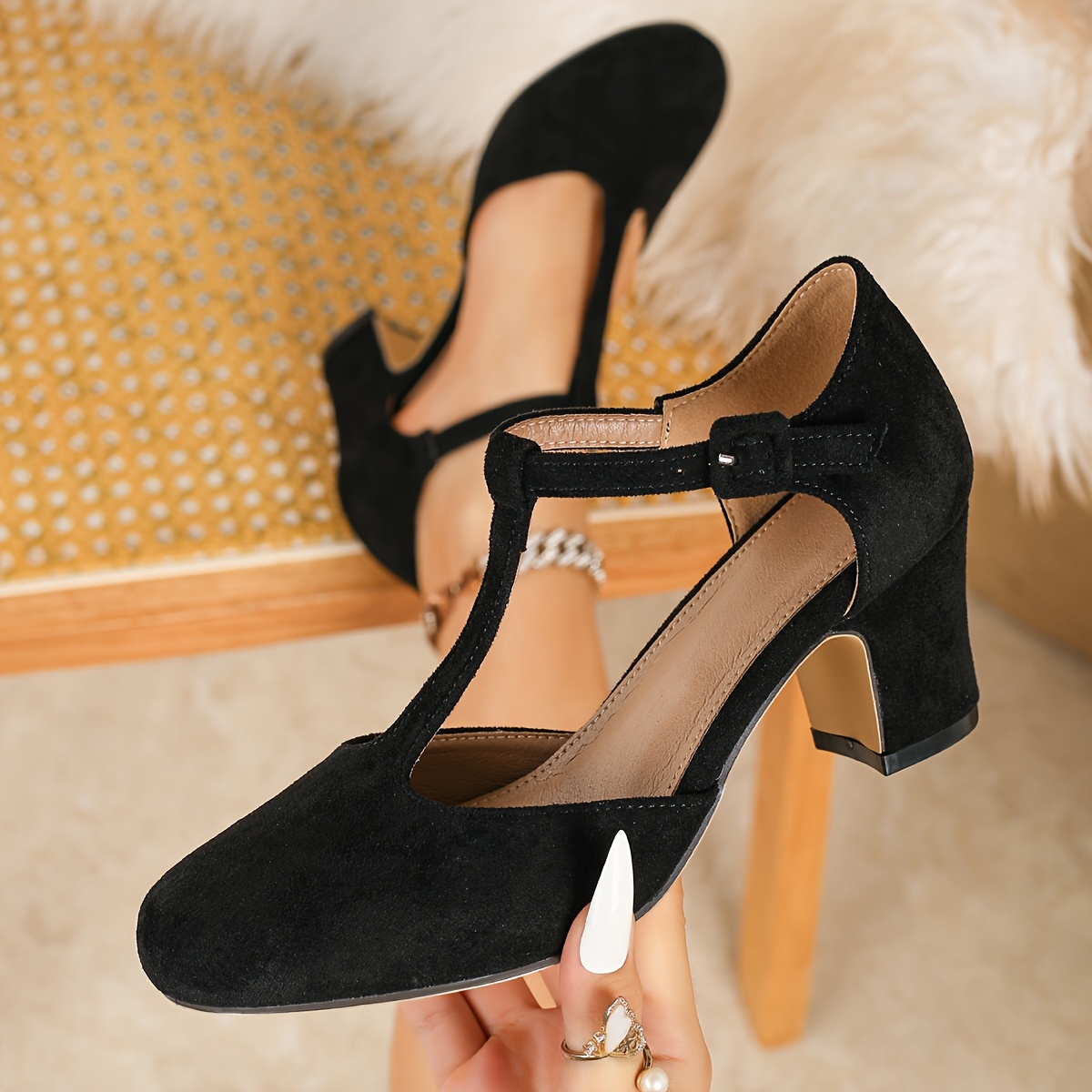 Image of Women's Black Pumps, Round Toe Block High Heel Dress Shoes For Office Daily Wear, Women Shoes
