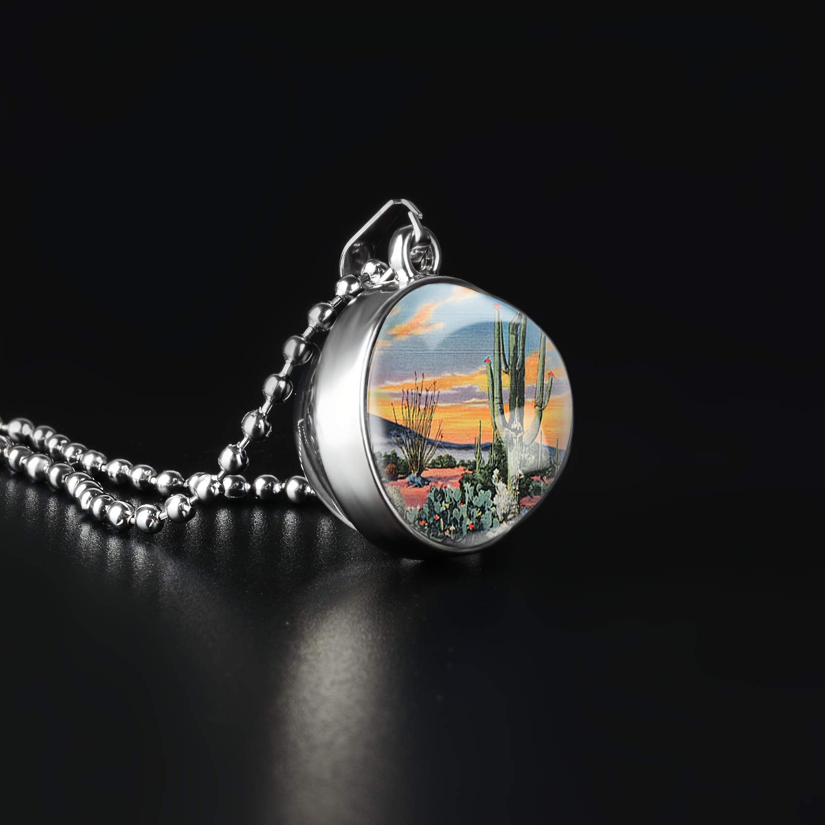 Artistic Cacti and Shrubs Pendant Necklace