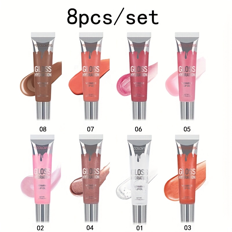 TEMU 8pcs Shiny Moisturizing Lip Gloss Pearlescen Glitter Long Lasting Gloss Lip Oil Lips Makeup