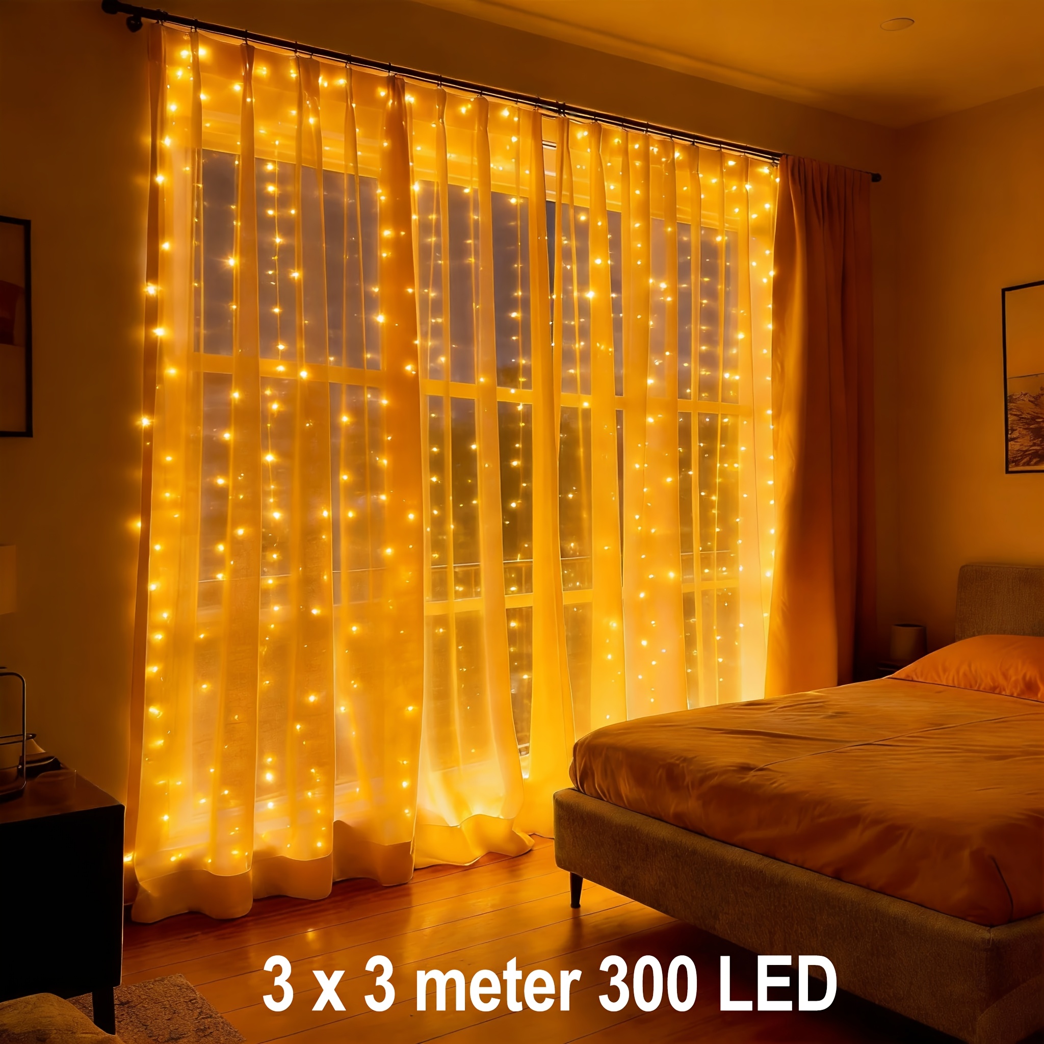 300/200/100 Led Fairy Curtain Light | Usb Powered, 8 Flashing , Suitable For Window Sill, Bedroom, Wedding, , Easter Decoration, Indoor And Outdoor Use