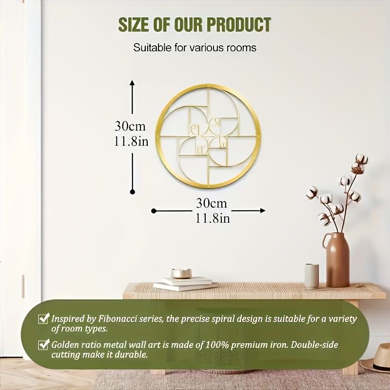 TEMU Spiral Metal Wall Art - Golden Mathematical Inspired Decoration, Suitable For Living Rooms, Offices, Outdoor And Indoor Spaces - Perfect For Balcony, Garden, And Kitchen Decor 2d Crafts