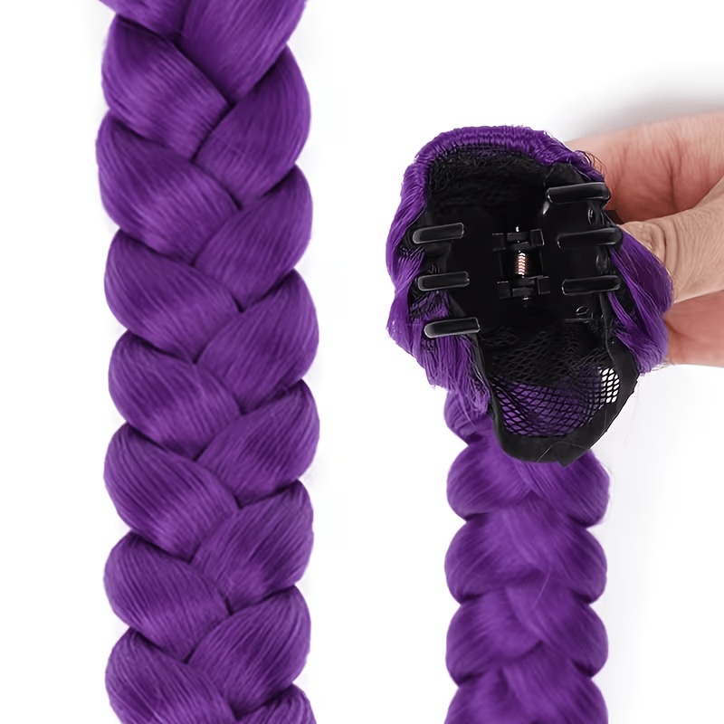 TEMU A Purple Braided Ponytail Extension 18 Inches, Wig Clip, Soft, Smooth, And Odorless Braid, Suitable For Women' Party Role-playing, Parties,