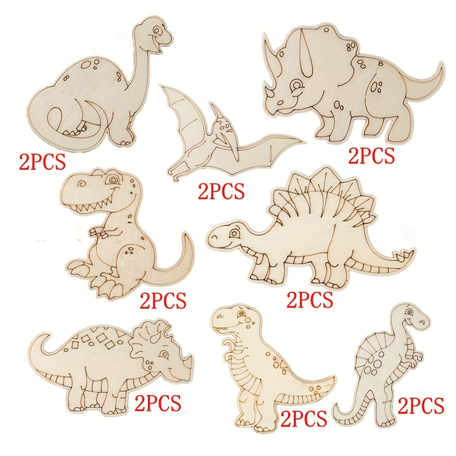 TEMU 16pcs Wooden Dinosaur Set (8 Types Of 2pcs) Dinosaur Shaped Wooden Pieces Creative Handmade Graffiti Wooden Crafts Cutting Pieces 8 Types Of