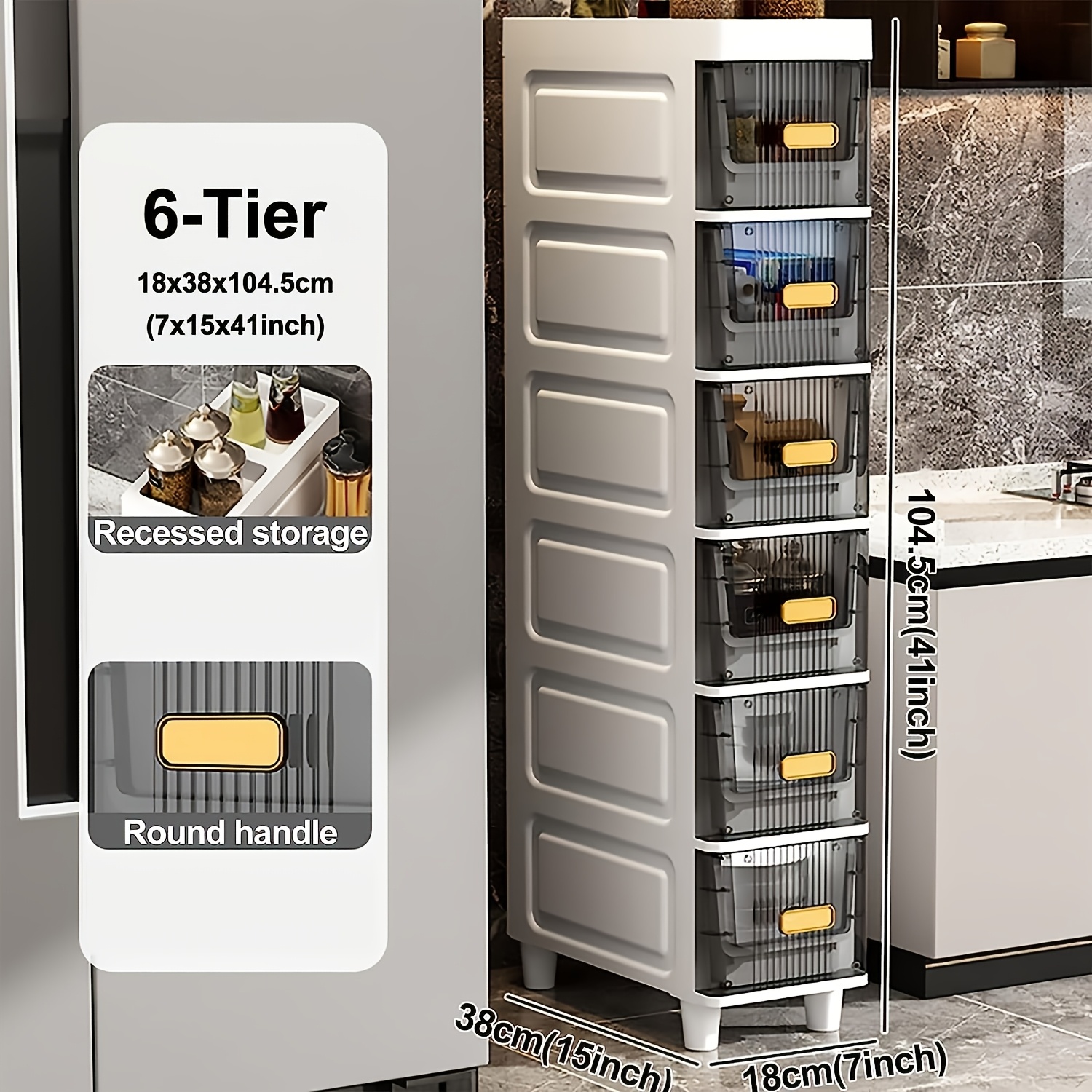 TEMU Slim Storage Cabinet With Drawers - Waterproof Pp Material Organizer For Bathroom, Kitchen, And Personal Care Products