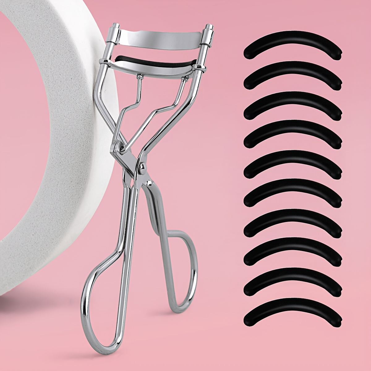 TEMU 1 Portable Eyelash Curler With Comb And 10 Pads, Black Stainless Steel Eyelash Curler, Long-lasting Shaping, No Damage To Eyelashes, Eyelash