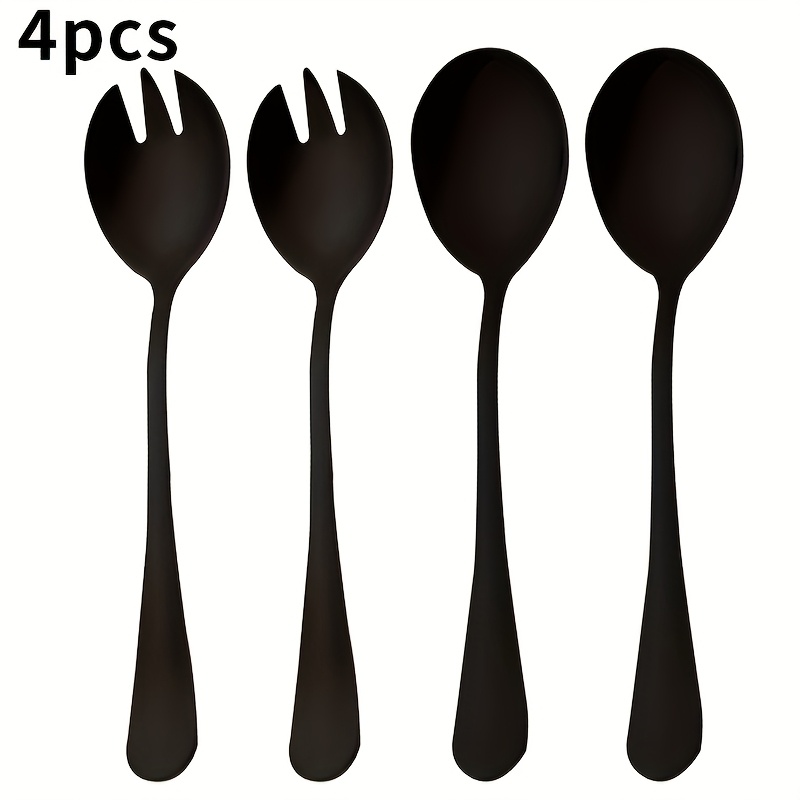 

4pcs Black Stainless Steel Salad Set - Sleek, For Home, Restaurant, Buffet, And Wedding Dining