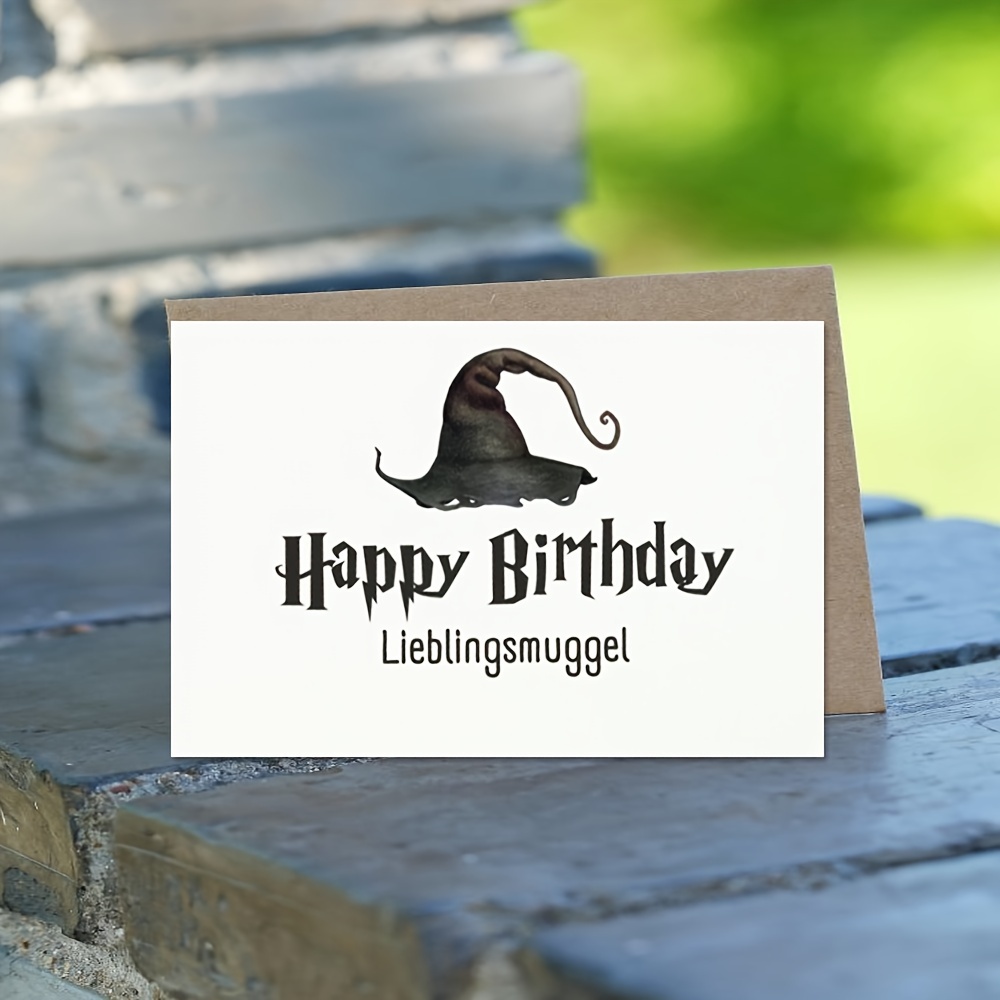 Image of Happy Birthday Greeting Card With Hat Design For Fans Of Magic And Wizardry - Universal Birthday Wish For All Ages - "lieblingsmuggel" Celebration Card